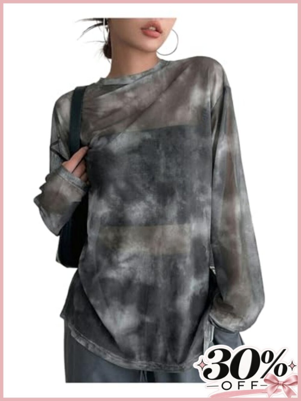 Sheer Tie Dye Long Sleeve Tee Y2k Oversized Women's
